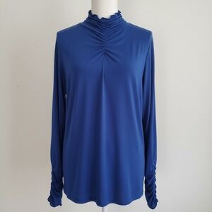 Size 3X Susan Graver Royal Blue Ruched Mock Neck Long Sleeve Top‎